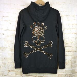 Bad Spirit Massimo Sabbadin Skull Hoodie Womens L Black Crossbones Sequins Italy